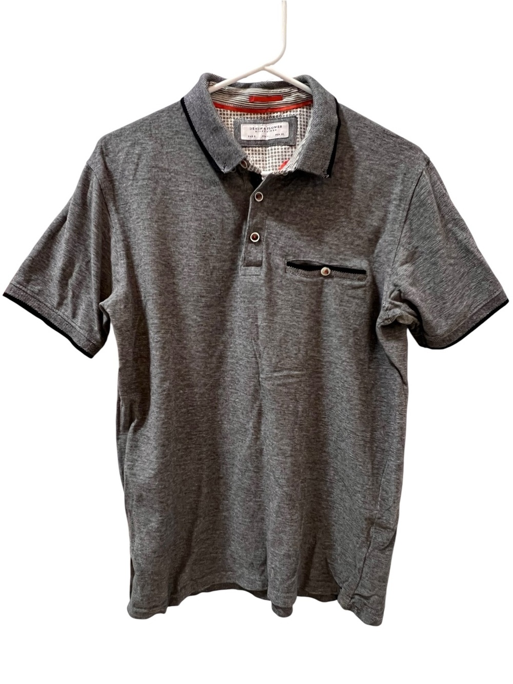 Denim & Flower Ricky Singh Gray Cotton Polo Shirt Size Small